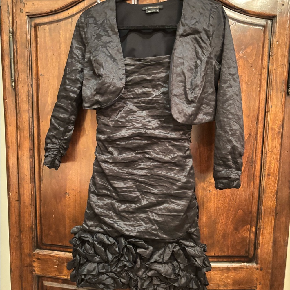 BCBGMaxAzria Black Ruched Strapless Sheath Dress